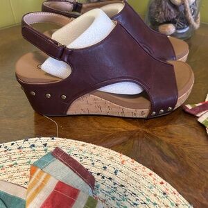 Corky’s Carly wedges size 10. Women's Burgundy Wedge Sandals